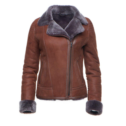 Sheepskin Shearling B-3 Bomber Style Jacket by Reyna's Tan - Leather Loom