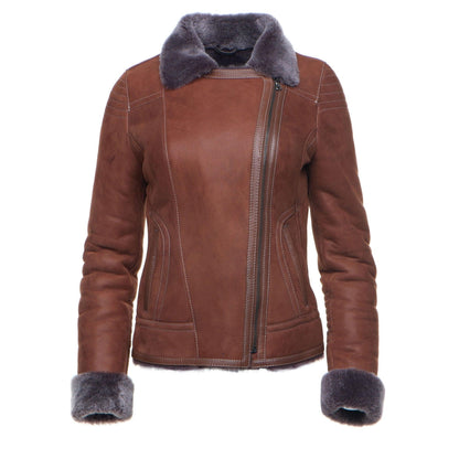 Sheepskin Shearling B-3 Bomber Style Jacket by Reyna's Tan - Leather Loom