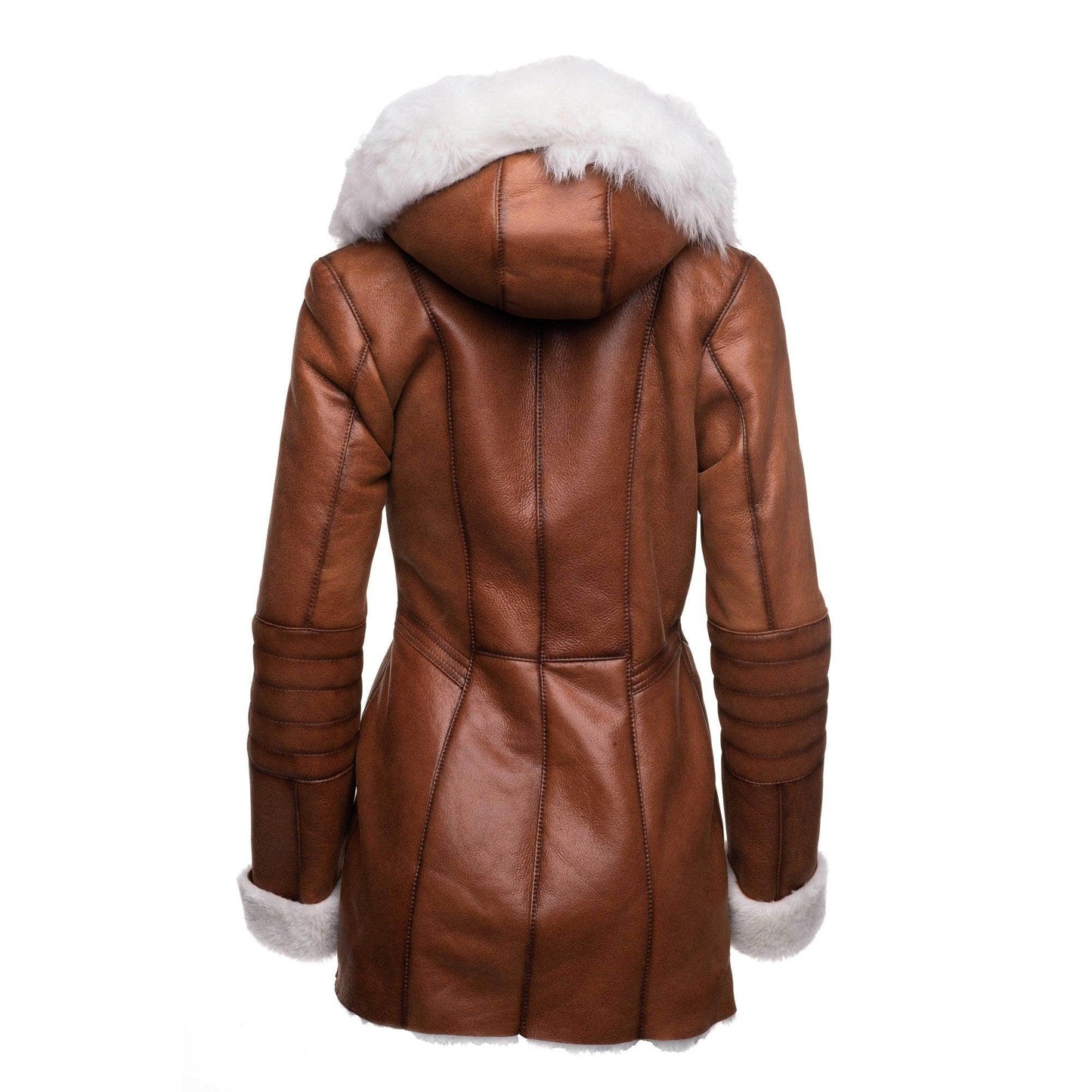 Tan Shearling coat with fox fur trim Hoodie - Leather Loom