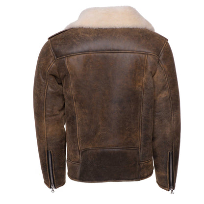 Distressed Biker bomber shearling jacket with notch lapels - Leather Loom