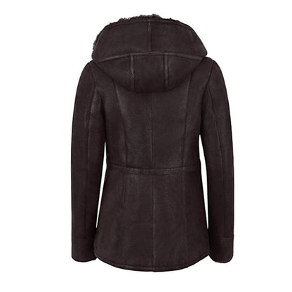 WOMENS HOODED FUR SHEARLING LONG JACKET - Leather Loom