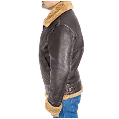 Brown Aviator Faux Fur Leather Jacket For Men - Leather Loom