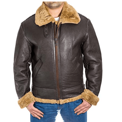 Brown Aviator Faux Fur Leather Jacket For Men - Leather Loom