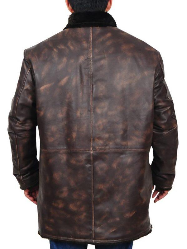 Men Distressed Brown Fur Collar Jacket - Leather Loom