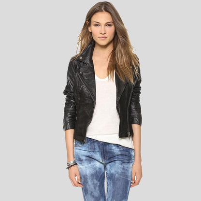 Azaria Black Motorcycle Leather Jacket - Leather Loom