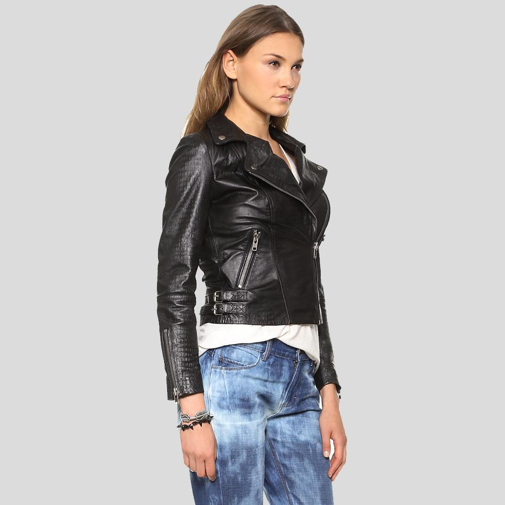Azaria Black Motorcycle Leather Jacket - Leather Loom