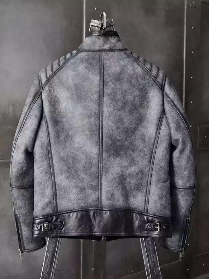 B3 Bomber Jacket Grey Shearling Coat - Leather Loom