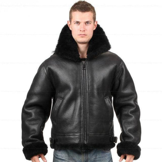 B3 Fur Bomber Shearling Leather Pilot Flying Aviation Jacket - Leather Loom