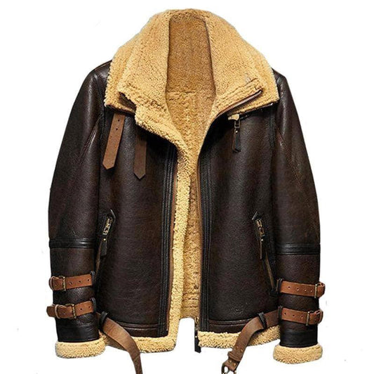 B3 Flight Sheepskin Aviator Fur Leather Jacket - Leather Loom