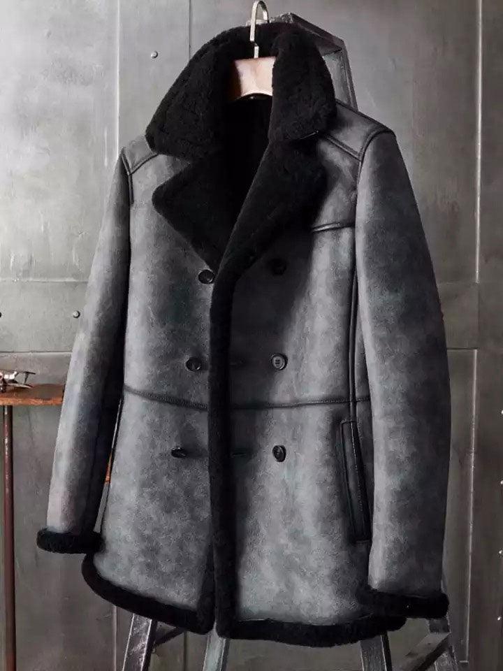 B3 Shearling Long Coat Overcoat B3 Hunting Jacket - Leather Loom