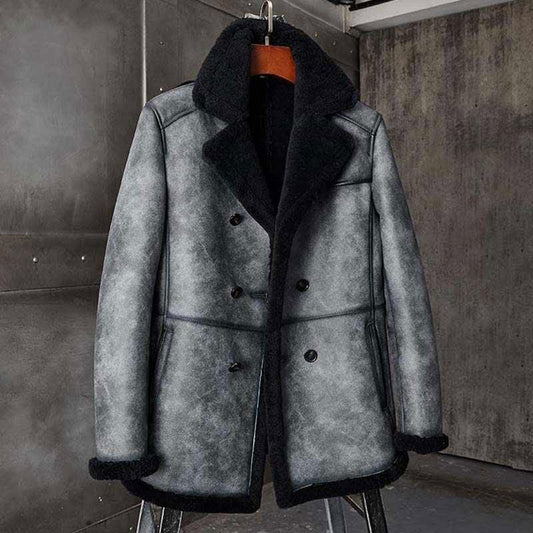 B3 Shearling Long Coat Overcoat B3 Hunting Jacket - Leather Loom