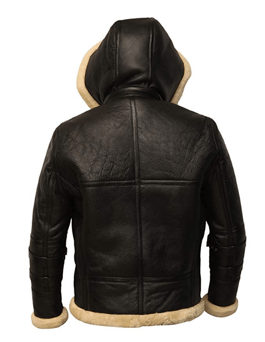 B3 Shearling Removable Hood Black Jacket - Leather Loom