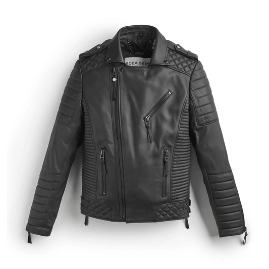 Black Leather Biker Jacket With Pattern - Leather Loom