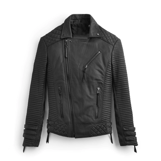 Men Black Leather Motorcycle Jacket - Leather Loom