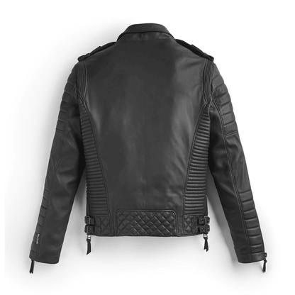 Black Leather Biker Jacket With Pattern - Leather Loom