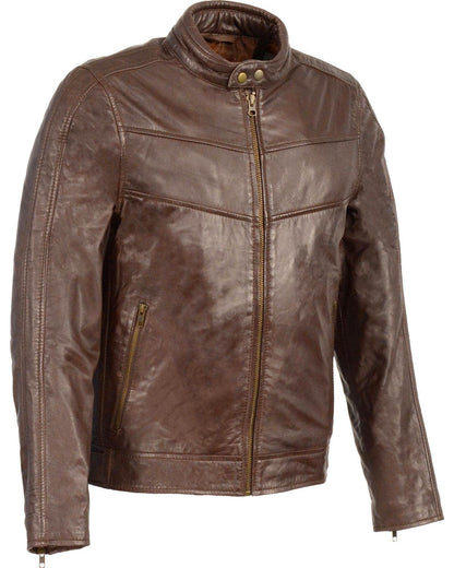 Men's Stand Up Collar Leather Jacket - Leather Loom