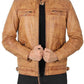 Johnson Camel Quilted Leather Motorcycle Jacket - Leather Loom