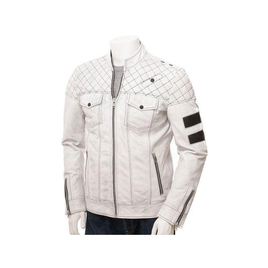 Mens White Leather Biker Jacket Online - Leather Loom