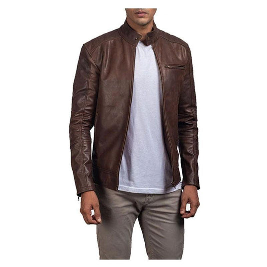 Mens Brown Leather Biker Jacket - Leather Loom