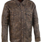 Leather Men's Distressed Brown Light Leather Snap Front Shirt - Leather Loom