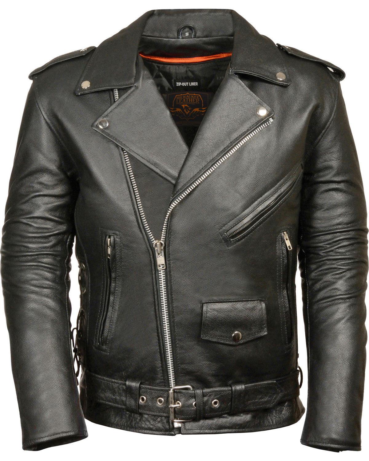 Men's Classic Side Lace Police Style Motorcycle Jacket - Leather Loom
