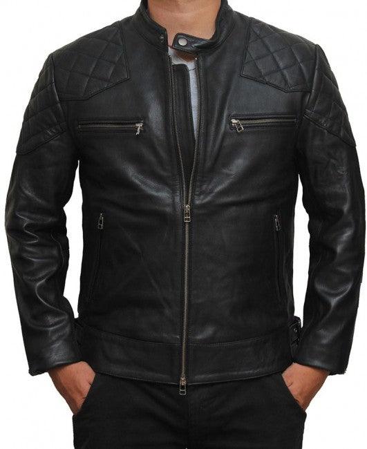 Mens BECKHAM Black Quilted Retro Biker Jacket - Leather Loom