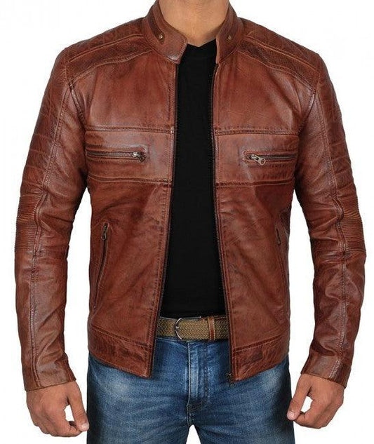 Austin Chocolate Brown Waxed Leather Jacket - Leather Loom