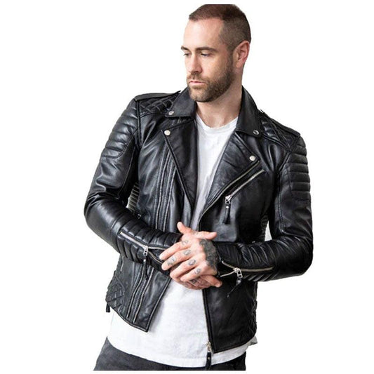 Mens Quilted Black Leather Motorcycle Jacket - Leather Loom