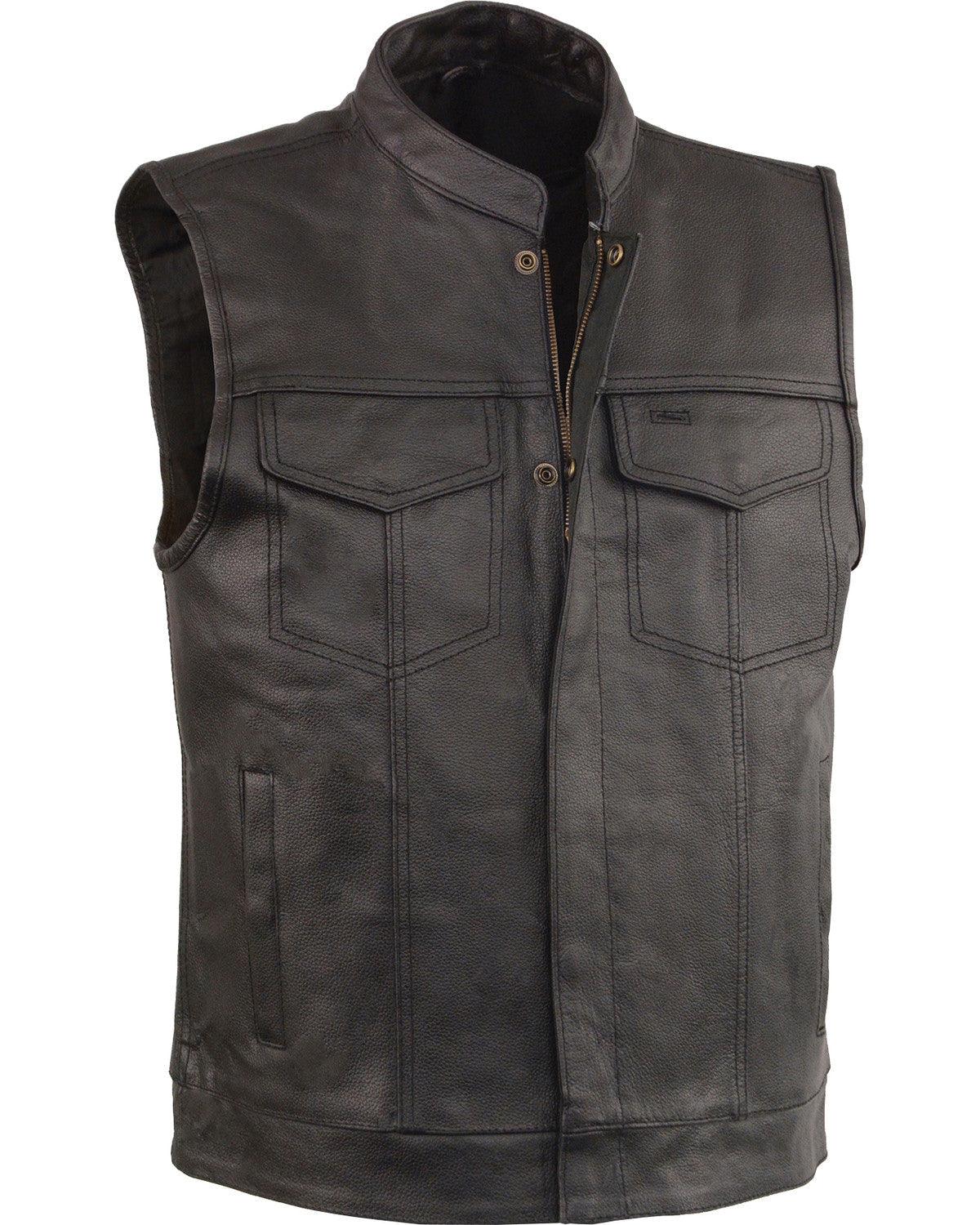 Black Open Neck Club Style Vest - Leather Loom