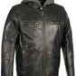 Men's Snap Collar Leather Moto Jacket w/ Removable Hood - Leather Loom