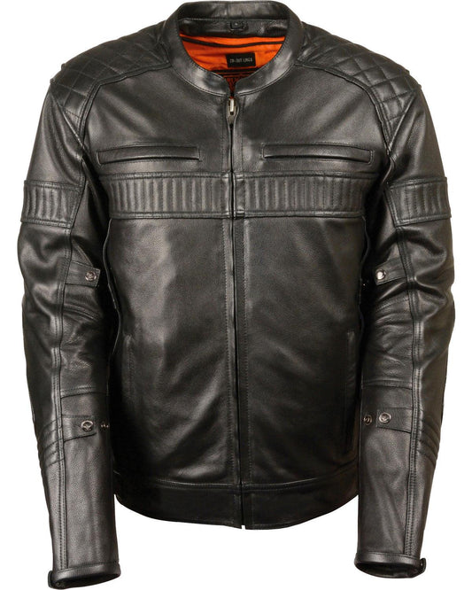 Men's Black Quilted Pattern Scooter Motorbike Leather Jacket - Leather Loom