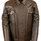 Men's Brown Pocket Biker Leather Jacket - Leather Loom