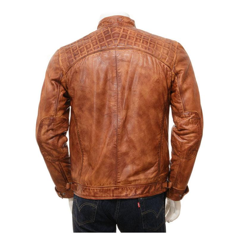 Mens Tan Leather Biker Jacket - Leather Loom