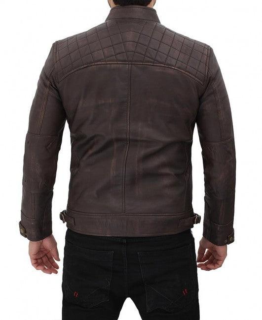Claude Quilted Distressed Brown Leather Jacket - Leather Loom