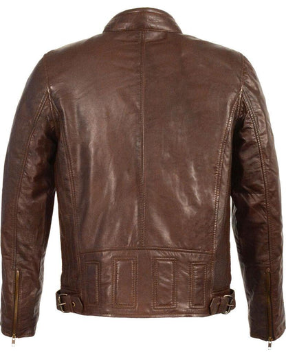 Men's Stand Up Collar Leather Jacket - Leather Loom