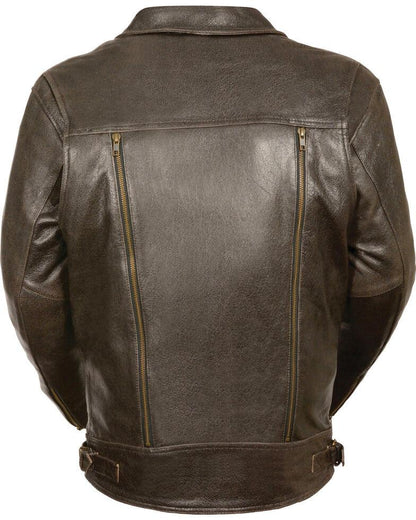 Men's Brown Pocket Biker Leather Jacket - Leather Loom
