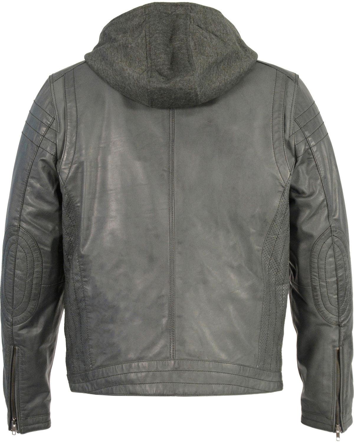 Men's Zipper Front Leather Jacket w/ Removable Hood - Leather Loom