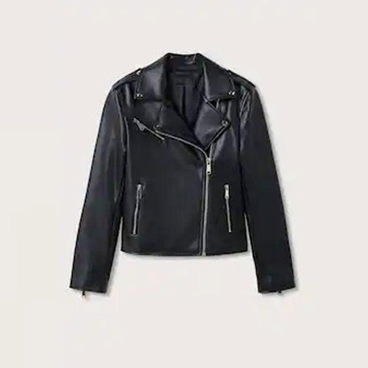 women's black lambskin leather biker jacket - Leather Loom