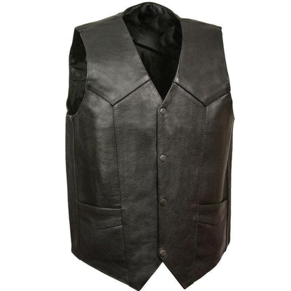 BLACK CLASSIC SNAP GUN POCKETS VEST - Leather Loom