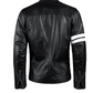 Mens Black Leather Biker Jacket With White Stripes - Leather Loom