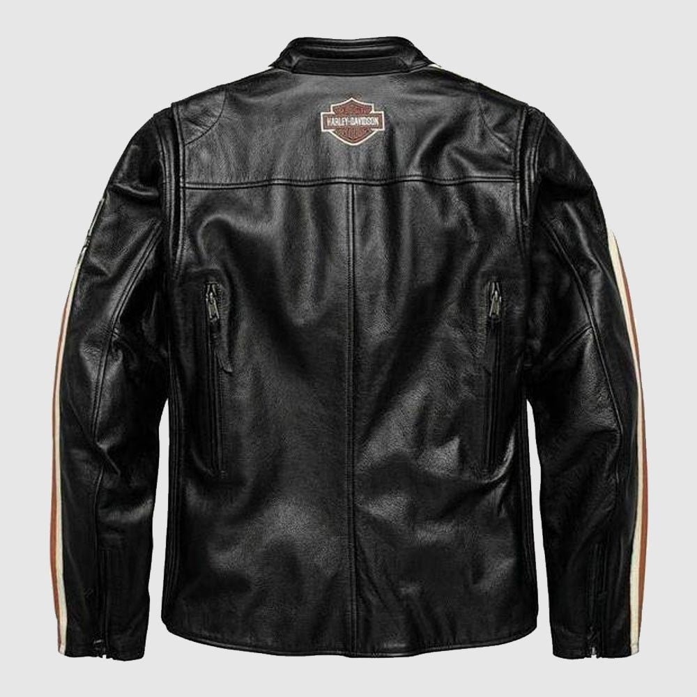 Harley Davidson Motorcycle Biker jacket Real Genuine Cowhide Leather Jacket In Black - Leather Loom