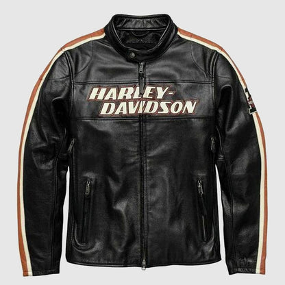 Harley Davidson Motorcycle Biker jacket Real Genuine Cowhide Leather Jacket In Black - Leather Loom