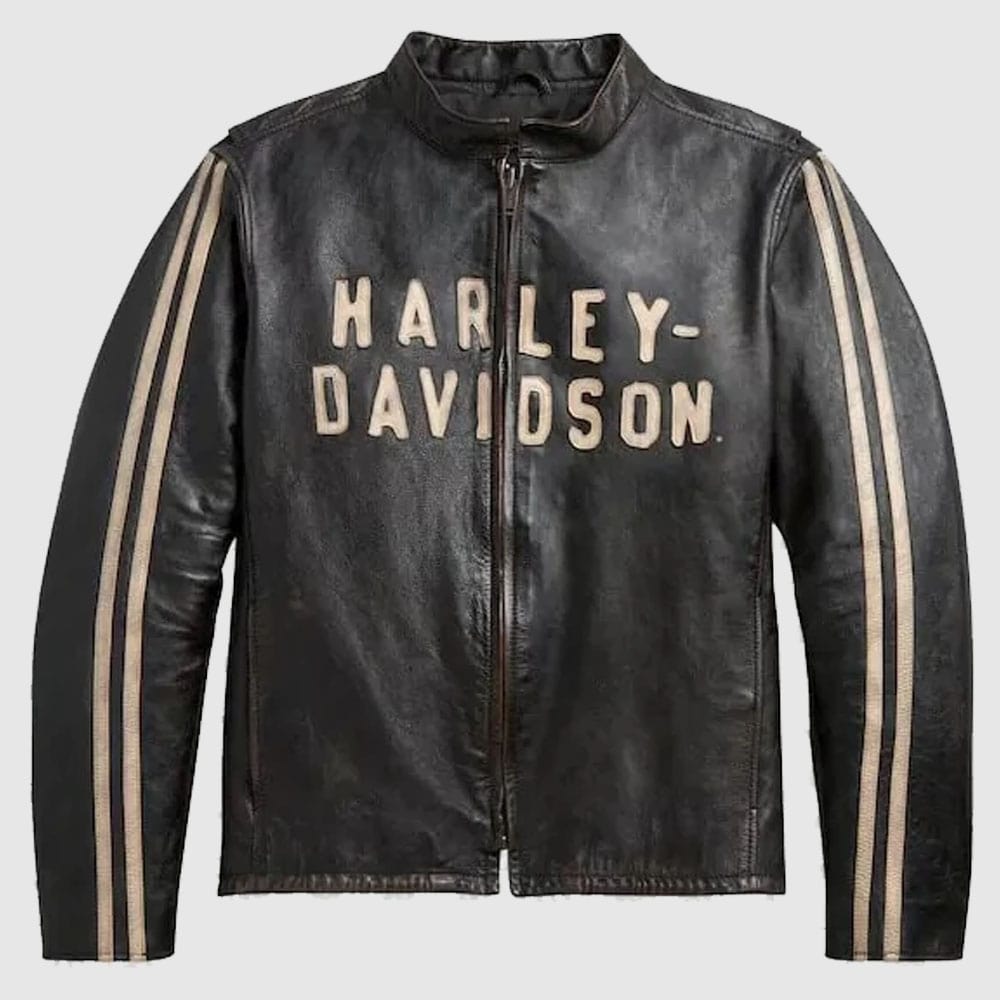 Black Sleeve Stripe Harley Davidson Leather Jacket - Leather Loom