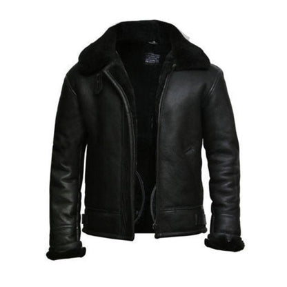 Aviator Black Fur Collar Genuine Leather Jacket - Leather Loom