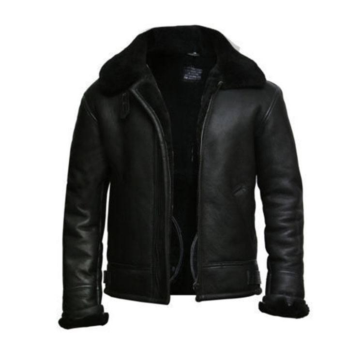 Aviator Black Fur Collar Genuine Leather Jacket - Leather Loom