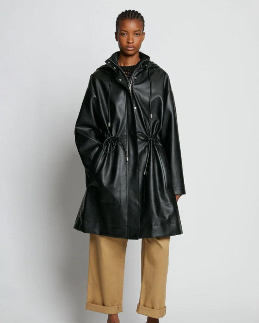 Black Hooded Sheepskin Leather Trench Duster Coat - Leather Loom