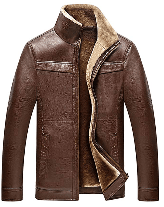 Brown Fur Leather Jacket - Leather Loom