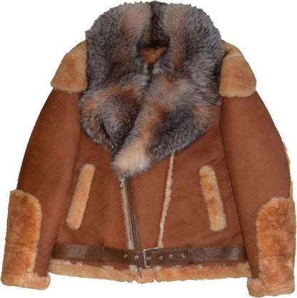 Brown Pilot Leather Jacket with Fur