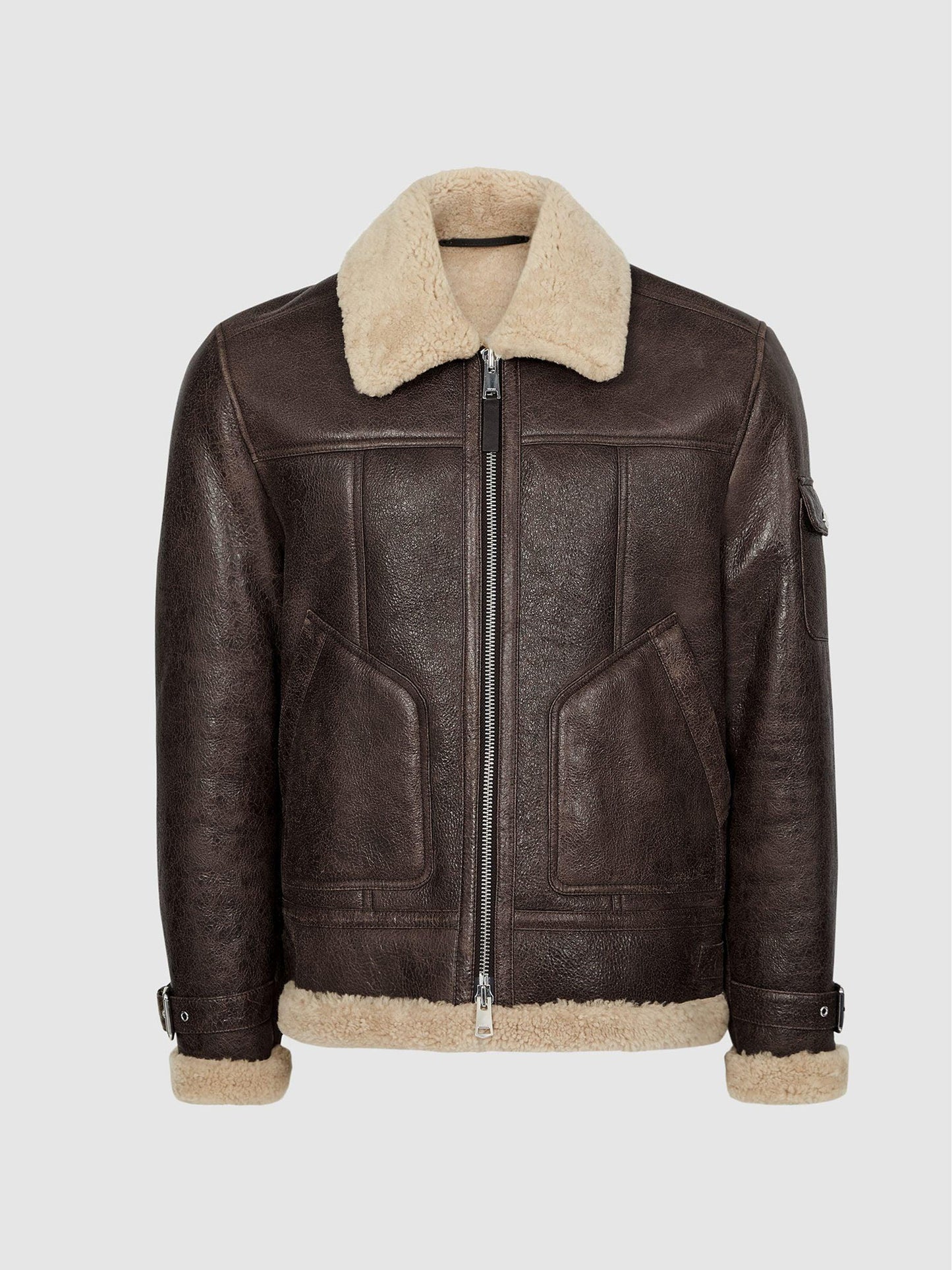 Aviator Brown Leather Jacket with Shearling Collar - Leather Loom