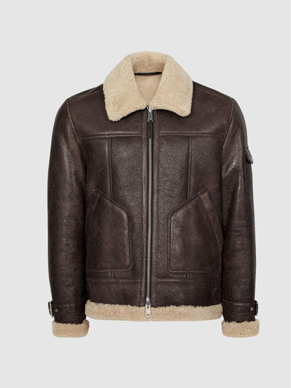 Aviator Brown Leather Shearling Collar Jacket